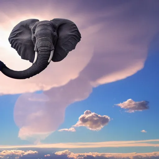 Image similar to elephant with angel wings flying through the clouds photo