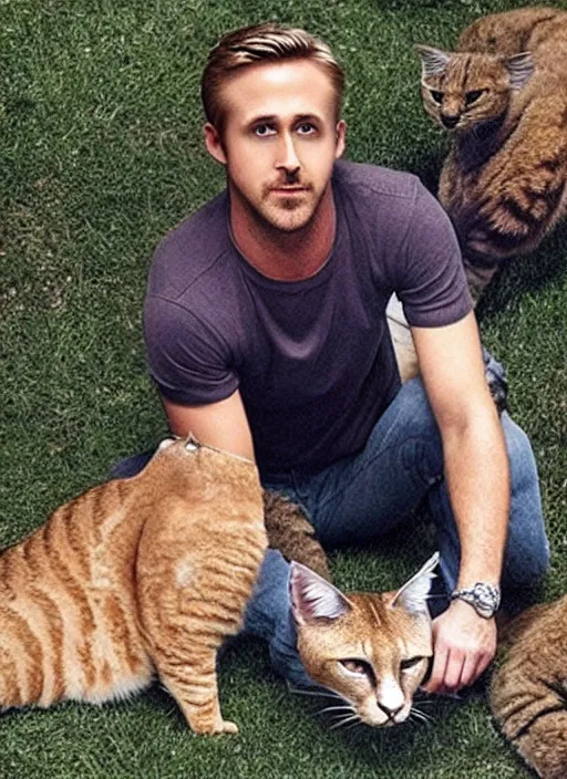 Image similar to Ryan Gosling and caracal cat