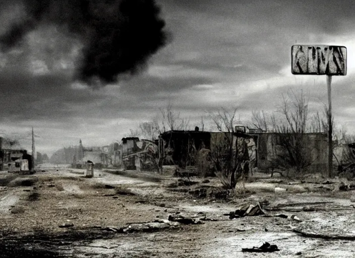 Prompt: scene from a 2010 post-apocalypse film