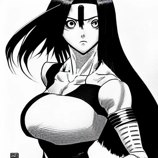 Image similar to alita by yukito kishiro. medium shot. black and white manga. pencil drawing. high detailed face