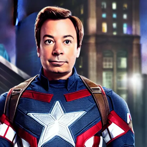 Image similar to jimmy fallon as captain america, avengers endgame movie, movie still, 8 k