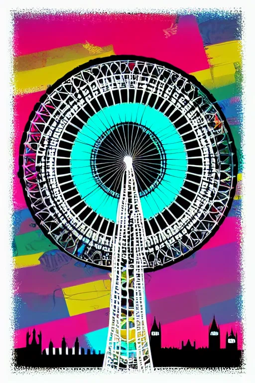 Prompt: minimalist boho style art of colorful london eye, illustration, vector art