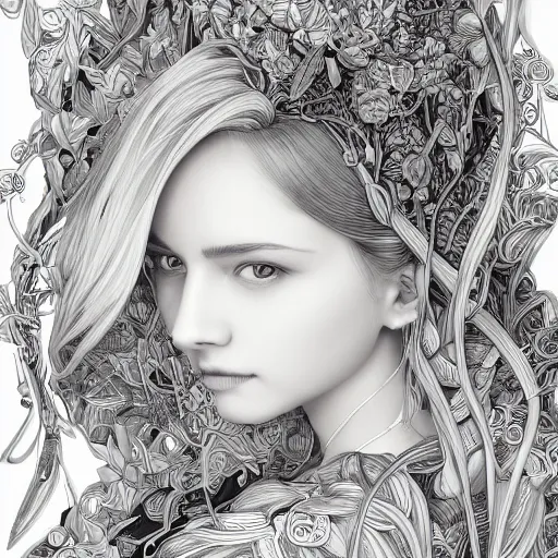 Image similar to a portrait of an incredibly beautiful, colorful, graceful, elegant, and sophisticated young blonde girl made of garlic, an ultrafine detailed illustration by james jean, intricate linework, bright colors, final fantasy, behance contest winner, vanitas, angular, altermodern, unreal engine 5 highly rendered, global illumination, radiant light, detailed and intricate environment