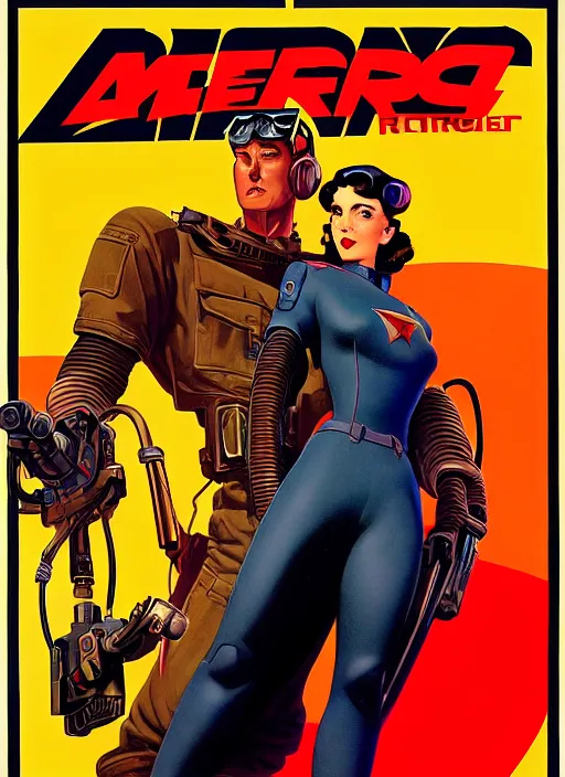 Image similar to american propaganda poster art. powerful cyberpunk pilot. portrait by jean giraud and anton otto fischer and john philip falter and will eisner and gil elvgren and pixar. full body. realistic proportions. science fiction d & d. overwatch, rb 6 s, cyberpunk 2 0 7 7, blade runner 2 0 4 9 concept art. cel shading. thick lines.