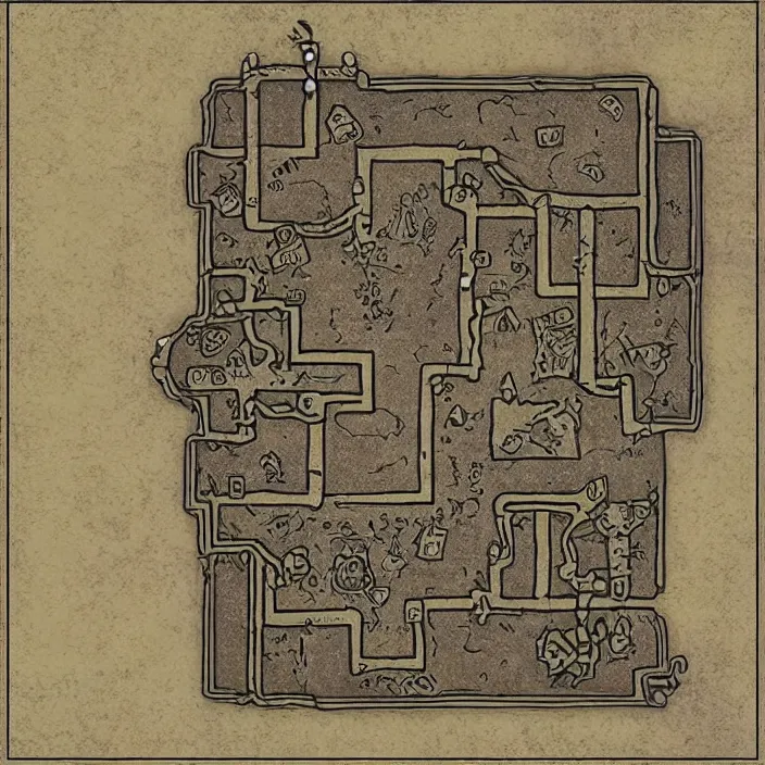 Prompt: dungeon map by dysonlogos, nine rooms, map of osr dungeon, 1 0 foot,