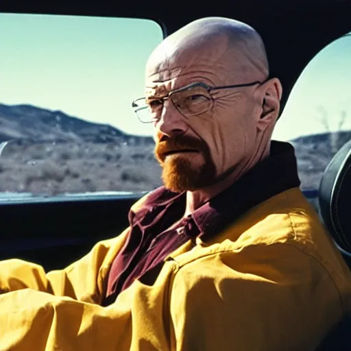 Image similar to Mid shot photo of Walter White driving a tank