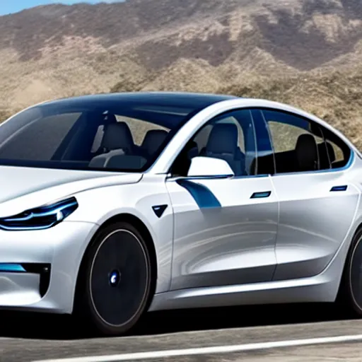 Image similar to A BMW and Tesla Model 3 mixture.