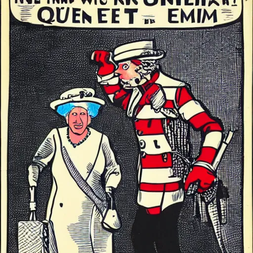 Prompt: Uncle Sam fighting the Queen of England