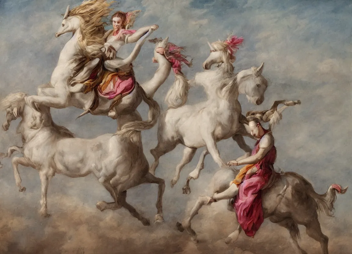 Image similar to woman riding a unicorn