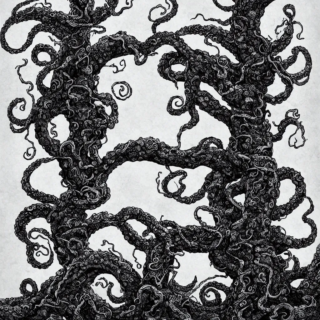 Image similar to a tree in the shape of a kraken, digital art, very detailed, trending on artstation