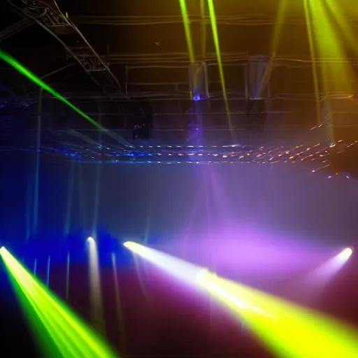 Image similar to a foggy dance club large speakers. volumetric lighting and thick fog. god rays. disco lighting. Amsterdam.