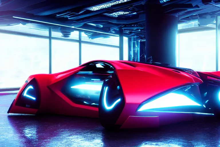 Prompt: cyberpunk year 1 0 0 0 0 concept inspired sports car, futuristic look, highly detailed body, very expensive, photorealistic camera shot, bright studio setting, studio lighting, crisp quality and light reflections, unreal engine 5 quality render