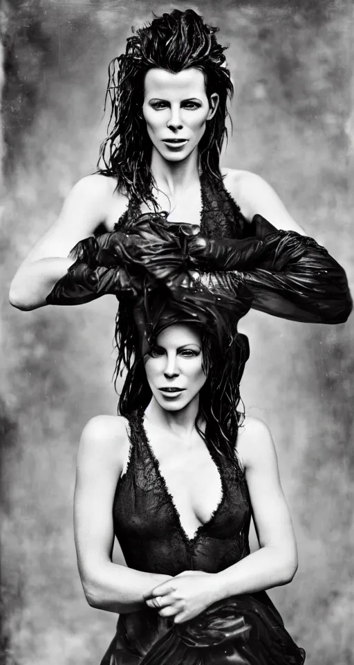 Image similar to wet plate photograph, a portrait of Kate Beckinsale