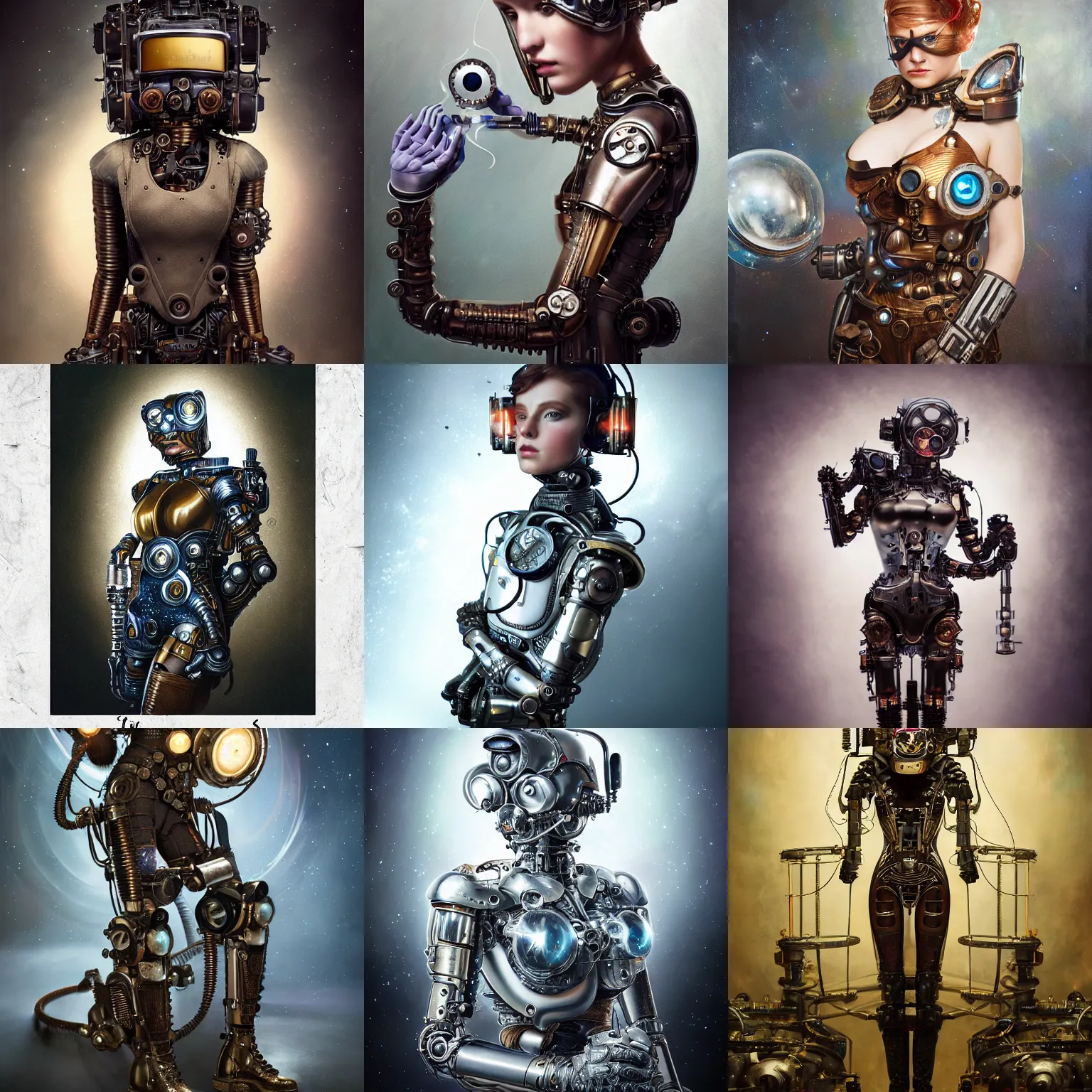 Prompt: a beautiful intricate fine art portrait photo of a a mechanical industrial steampunk cybernetic puss in boots against galactic space, soft backlight, by tom bagshaw and zach sutton, perfection!, milk bath photography, studio lighting, 3 5 mm lens, very detailed, bionic, cybernetic scifi, deep depth of field, artstation, 8 k, highly coherent