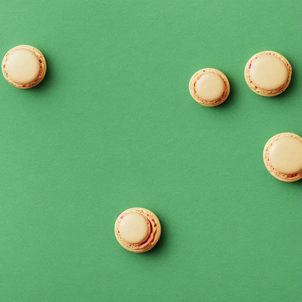 Image similar to top-down view of macarons on top of a green surface, 8k, high detail, photorealistic, proper shading