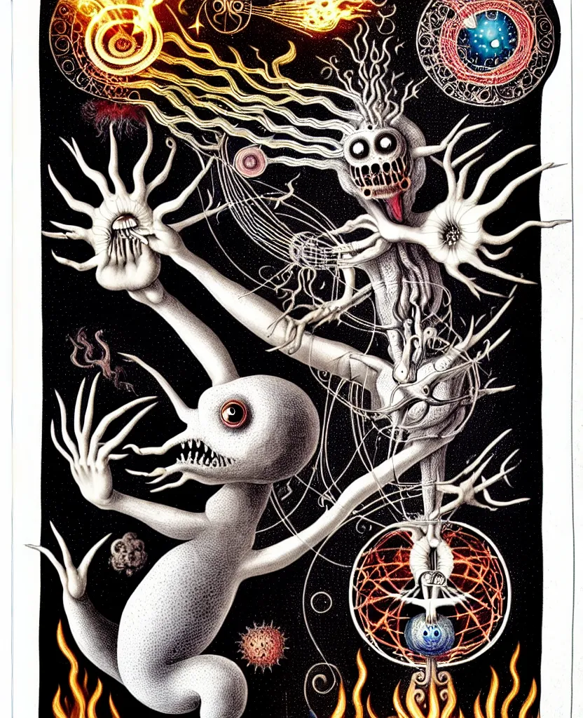 Image similar to whimsical freaky creature sings a unique canto about'as above so below'being ignited by the spirit of haeckel and robert fludd, breakthrough is iminent, glory be to the magic within, painted by ronny khalil