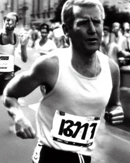 Image similar to film still close - up shot of joe biden running a marathon. photographic, photography