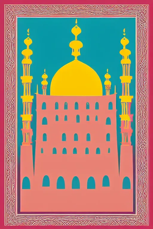 Image similar to minimalist boho style art of colorful mosque, illustration, vector art