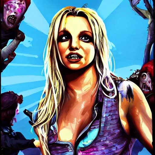 Image similar to painting of britney spears in racoon city full of zombies, hd, 4 k, 8 k artstation,