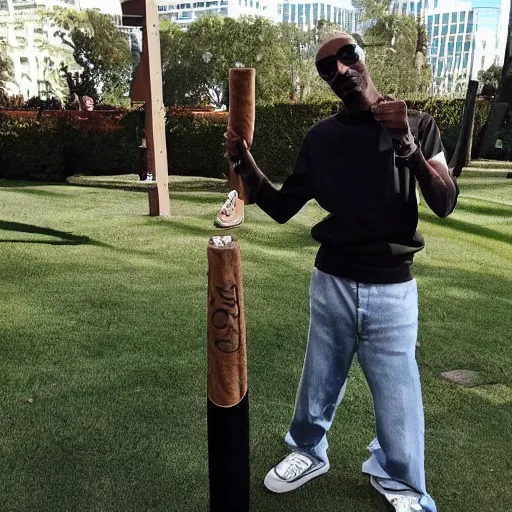 Prompt: snoop dogg attempting to smoke a giant oversized cigar