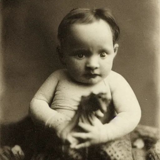 Prompt: victorian photograph of a baby dragon, cute, scaly, grainy photo, blurry, 1 9 0 0, 1 8 8 0 s