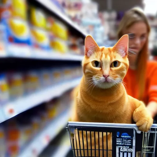 Image similar to orange tabby cat shopping at walmart