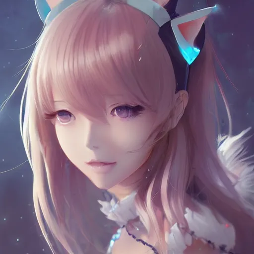 Image similar to An anime portrait of beautiful girl with cat ears, by Stanley Artgerm Lau, WLOP, Rossdraws, James Jean, Andrei Riabovitchev, Marc Simonetti, and Sakimichan, tranding on artstation