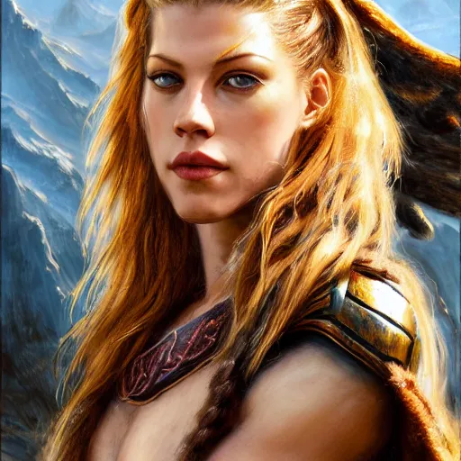 Prompt: a portrait of katheryn winnick as a barbarian, detailed, centered, digital painting, artstation, concept art, donato giancola, Joseph Christian Leyendecker, WLOP, Boris Vallejo, Breathtaking, 8k resolution, extremely detailed, beautiful, establishing shot, artistic, hyperrealistic, beautiful face, octane render