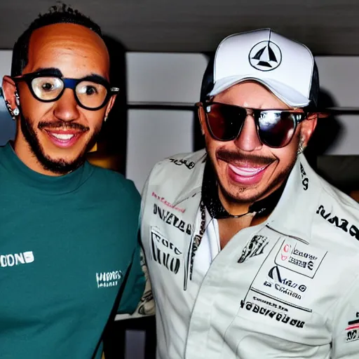 Prompt: lewis hamilton and torrente on a ship