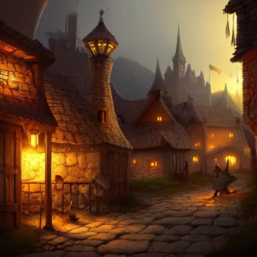 Image similar to medieval village, artstation, fantasy