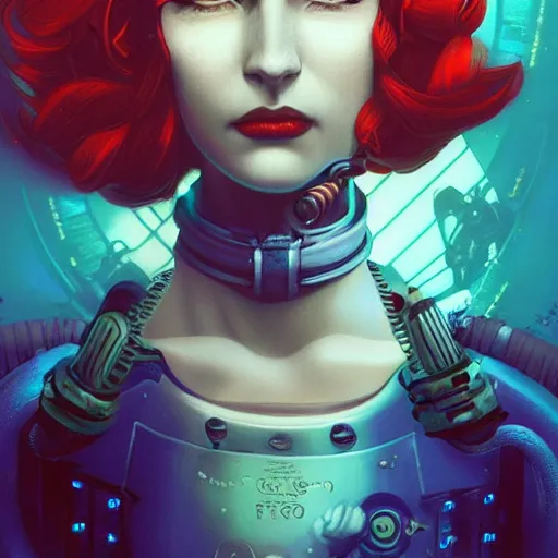 Image similar to lofi underwater cyberpunk bioshock portrait, Pixar style, by Tristan Eaton Stanley Artgerm and Tom Bagshaw.