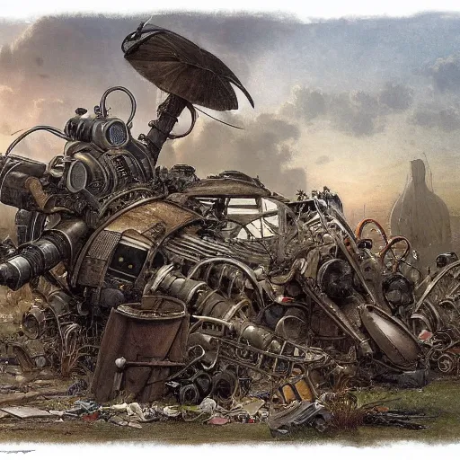 Image similar to Jean-Baptiste Monge, Jean-Baptiste Monge, Jean-Baptiste Monge, Jean-Baptiste Monge, Jean-Baptiste Monge, Jean-Baptiste Monge artwork of a cluttered robot junkyard