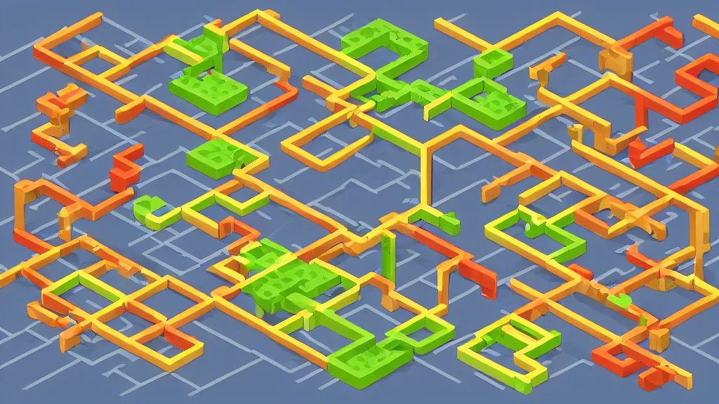 Image similar to sketched seasonable change isometric puzzle game, intricate design change