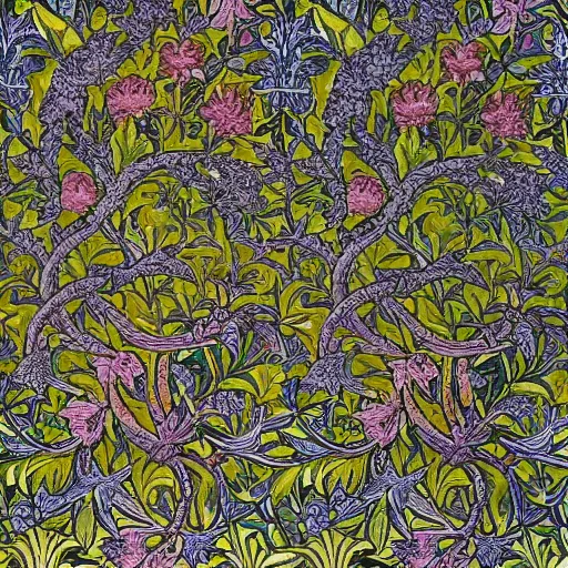 Image similar to william morris wallpaper of tree of life motif.