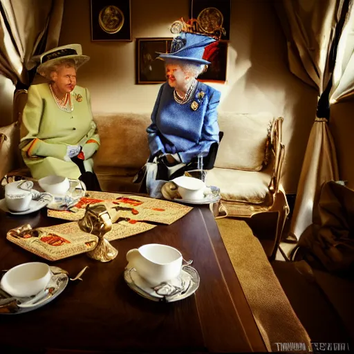 Image similar to thomas pesquet having tea with the queen of england on mars, award winning photography, trending on 5 0 0 px