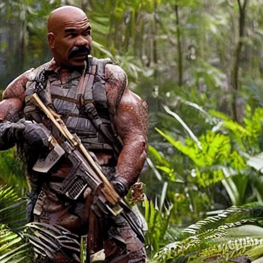 Image similar to a screen still of steve harvey in the movie predator