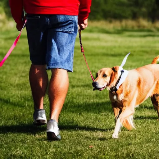 Image similar to a man walking a dog