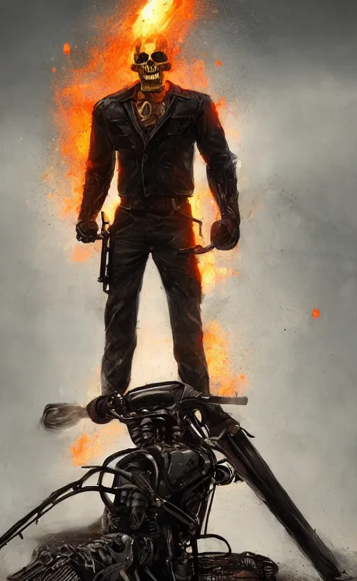 Image similar to dead as ghost rider, dynamic lighting, photorealistic fantasy concept art, trending on art station, stunning visuals, terrifying, creative, cinematic