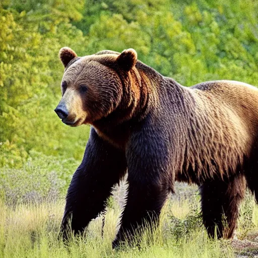 Prompt: a bear standing next to a lion