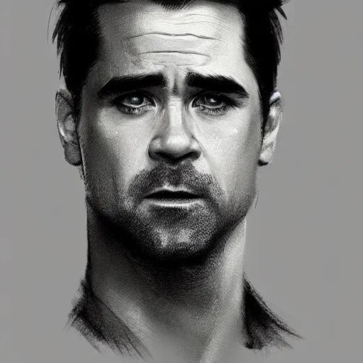 Image similar to “Portrait of Colin Farrell by Greg Rutkowski, young, attractive, highly detailed portrait, scifi, digital painting, artstation, concept art, smooth, sharp foccus ilustration, Artstation HQ”