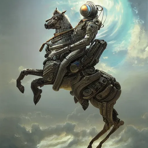 Prompt: reverse, horse above riding on a astronaut back, industrial sci - fi, by mandy jurgens, ernst haeckel, james jean