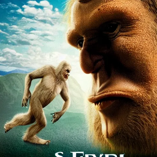 Prompt: movie poster about Sir David Attenborough and cryptids, bigfoot and nessie