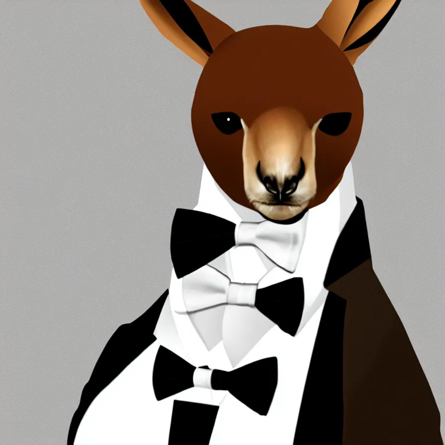 Image similar to spy kangaroo, in a strict suit with bowtie, avatar image, digital art, minimalism