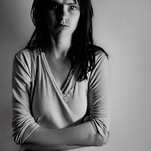 Image similar to depressed girl portrait, chiaroscuro lighting, Tungsten Lighting, cinematic lighting, by David Lynch