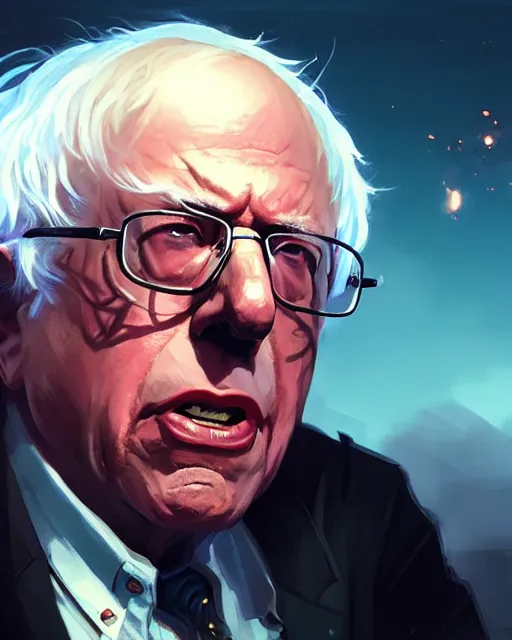 Image similar to bernie sanders as a league of legends champion, medium shot close up, details, sharp focus, illustration, by jordan grimmer and greg rutkowski, trending artstation, digital art