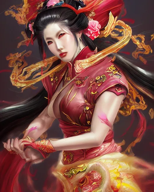 Image similar to diao chan from romance of three kingdoms in the paintetly style of WLOP, artgerm, brush stroke oil painting, imagine fx, artstation