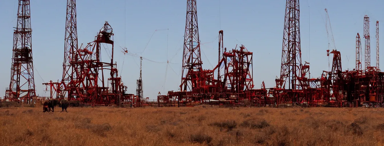 Image similar to There will be blood movie, oil rig scenery\'