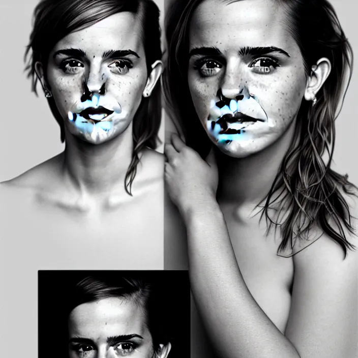 Prompt: emma watson, left shoulder towards the camera 9 0 degrees. portrait by martin schoeller. detailed, 4 k, morning hour.