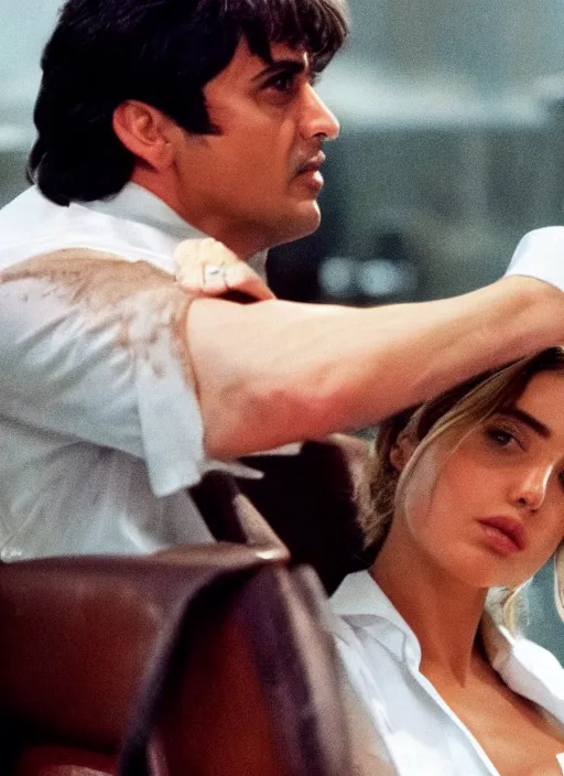 Prompt: film still of Ana de armas as Tony Montana in Scarface,