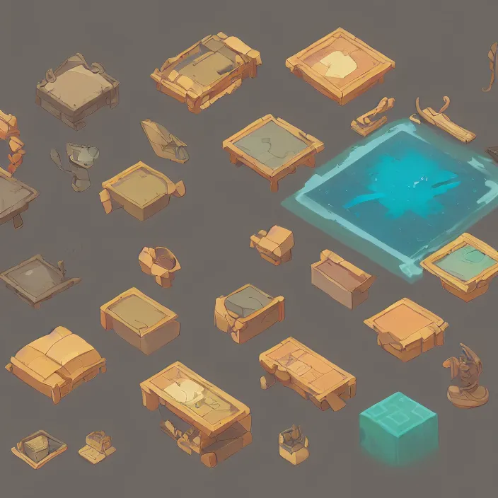 Prompt: isometric view of dark sun - game style items and furniture and rocks against a blank background, seperated game assets, transparent background, cory loftis, james gilleard, atey ghailan, makoto shinkai, goro fujita, studio ghibli, rim light, no shadows, clear focus, very coherent, soft painting